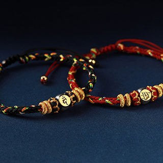Buddha Gift Chinese Zodiac Natal Buddha Silver Luck Braided String Bracelet