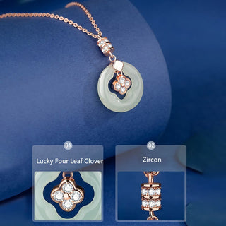 Buddha Gift 925 Sterling Silver Natural Hetian Jade Lucky Four Leaf Clover Zircon Necklace Pendant With Gift Box