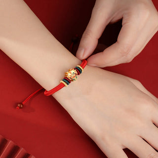 Buddha Gift Handmade 925 Sterling Silver Year of the Dragon Cute Chinese Zodiac Luck Braided Red Bracelet