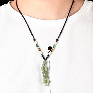 Buddha Gift Tibetan Natural Hetian Cyan Jade White Jade Dorje Vajra Engraved Success Necklace Pendant