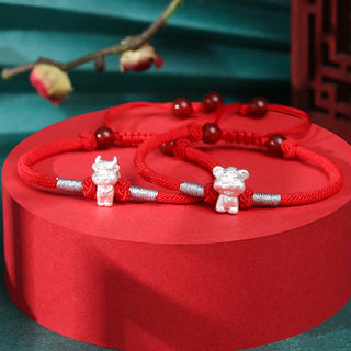 Buddha Gift 999 Sterling Silver Chinese Zodiac Luck Strength Red String Bracelet
