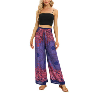 Buddha Gift Bohemian Compass Flower Print Lace-up Wide Leg Pants Women's Yoga Pants