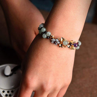 Buddha Gift Green Aventurine Garnet Bead Flower Petal Luck Bracelet