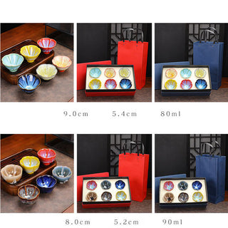 Buddha Gift 6Pcs Plum Blossom Petal Pattern Chinese Jianzhan Kiln Change Ceramic Teacup Kung Fu Tea Cup Bowl With Gift Box