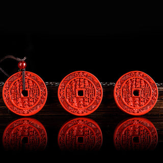 Buddha Gift Natural Cinnabar Mountain Ghosts Spend Money Bagua Design Blessing Necklace Pendant