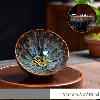 Buddha Gift Lotus Peacock Dragon Phoenix Koi Fish Ceramic Teacup Inlaid Tea Cups 120ml