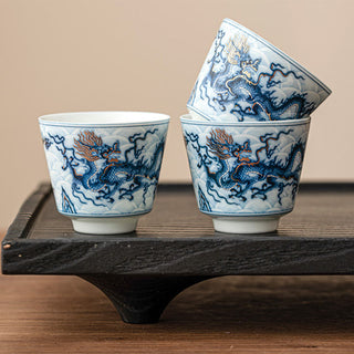 Buddha Gift Small Blue And White Dragon Pattern Ceramic Teacup Kung Fu Tea Cups 45ml