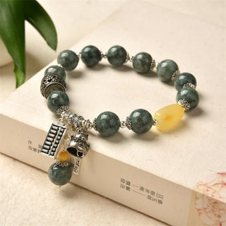 Buddha Gift 925 Sterling Silver Cyan Jade Amber Abacus Lucky Cat Success Bracelet