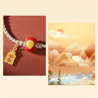 Buddha Gift 925 Sterling Silver Handmade Auspicious Chinese Character Blessing Braided String Bracelet