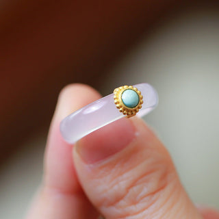Buddha Gift White Agate Cyan Jade Turquoise Red Agate Luck Protection Ring