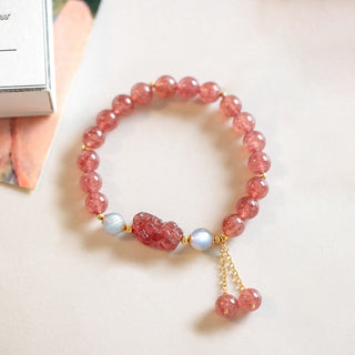 Buddha Gift Natural Strawberry Quartz Moonstone PiXiu Love Healing Bracelet