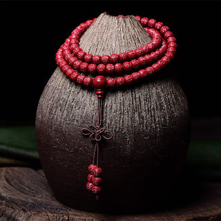 Buddha Gift 108 Mala Beads Cinnabar Om Mani Padme Hum Pattern Engraved Blessing Bracelet