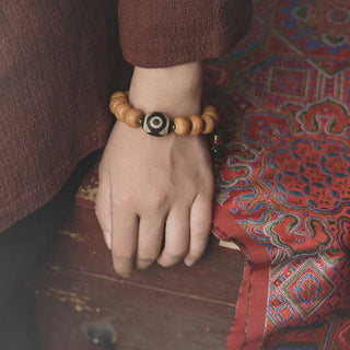 Buddha Gift Tibet Bodhi Seed Dzi Bead Peace Charm Wrist Mala Bracelet