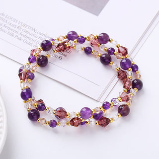 Buddha Gift Natural Tourmaline Strawberry Quartz Amethyst Peace Wisdom Double Wrap Bracelet