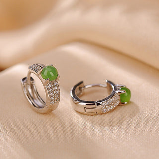 Buddha Gift 925 Sterling Silver Round Cyan Jade Success Stud Earrings