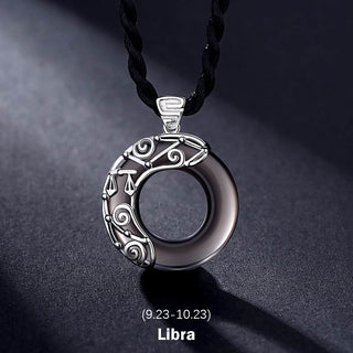 Buddha Gift 12 Constellations of the Zodiac Ice Obsidian Blessing Round Pendant Necklace