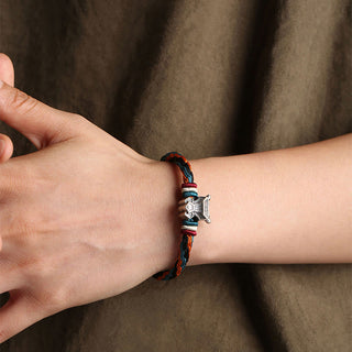 Buddha Gift Handmade 999 Sterling Silver Year of the Dragon Chinese Zodiac Protection Colorful Reincarnation Knot Rope Bracelet