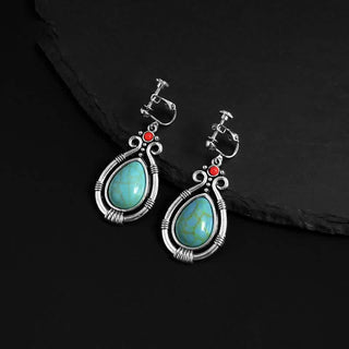 Buddha Gift Tibet Vintage Turquoise Waterdrop Strength Drop Dangle Earrings Clips