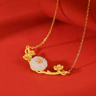 Buddha Gift 925 Sterling Silver Plated Gold Hetian Jade  Plum Blossom Luck Necklace Pendant Bracelet Bangle Ring