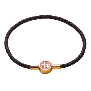 Buddha Gift Fu Character Blessing Fortune Leather Buckle Bracelet