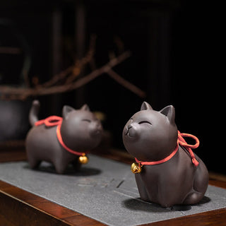 Buddha Gift Mini Lovely Cat Tea Pet Purple Clay Figurine Desk Decoration