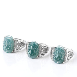 Buddha Gift 925 Sterling Silver Fengshui Wealth Prosperity Jade PiXiu Luck Ring