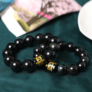 Buddha Gift Rainbow Obsidian Om Mani Padme Hum Swastika Positive Bracelet