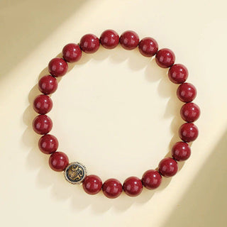 Buddha Gift 925 Sterling Silver Natural Cinnabar Four Beasts Blessing Bracelet