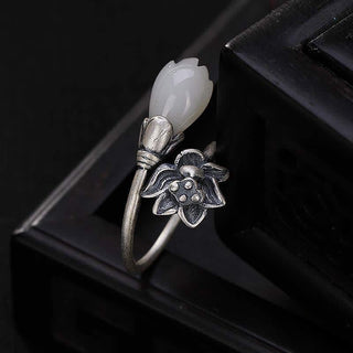 Buddha Gift Jade Lotus Copper Balance Healing Adjustable Ring