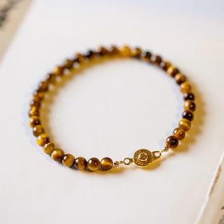 Buddha Gift 14K Gold Plated Natural Tiger Eye Stone Courage Protection Bracelet