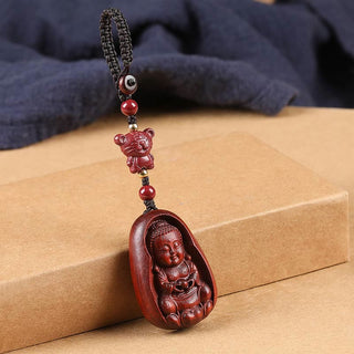 Buddha Gift Small Leaf Red Sandalwood Buddha Cinnabar Chinese Zodiac Amulet Protection Key Chain