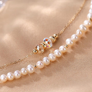 Buddha Gift 925 Sterling Silver 14K Gold Plated Natural Pearl Crystal Healing Double Layer Bracelet