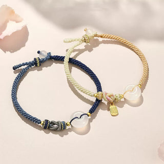 Buddha Gift Handmade White Agate Peace Buckle Luck Happiness Protection Weave String Bracelet