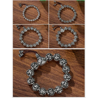 Buddha Gift Tibetan Om Mani Padme Hum Carved Alloy Beads Amulet Bracelet