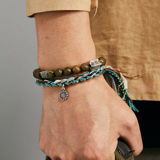 Buddha Gift 925 Sterling Silver Green Sandalwood Bodhi Seed Handmade Positive Bracelet