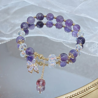 Buddha Gift Natural Amethyst Crystal Spiritual Butterfly Charm Bracelet