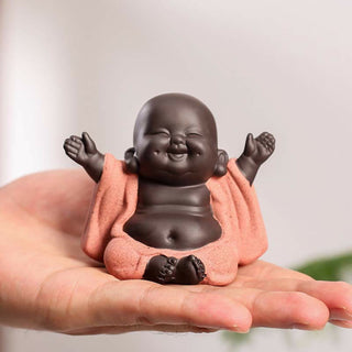 Buddha Gift Always Smiling Laughing Buddha Wealth Luck Purple Clay Maitreya Statue Decoration