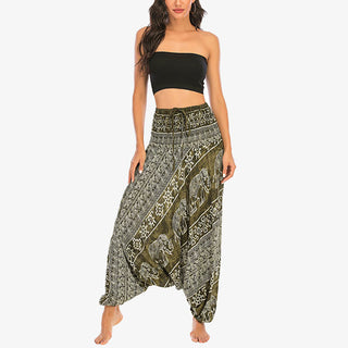Buddha Gift Two Style Wear Elephant Pattern Loose Smocked Harem Trousers Jumpsuit Women's Yoga Pants