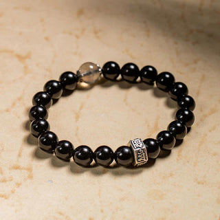 Buddha Gift Chinese Zodiac Natal Buddha 925 Sterling Silver Black Obsidian Moonstone Strength Bracelet