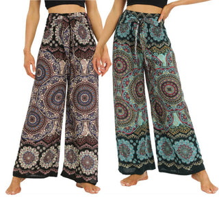 Buddha Gift Boho Mandala Print Lace-up Wide Leg Pants Women's Yoga Pants