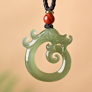 Buddha Gift White Jade Cyan Jade Dragon Protection Necklace String Pendant