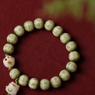 Buddha Gift Green Bodhi Seed Cat Paw Om Mani Padme Hum Engraved Wisdom Bracelet