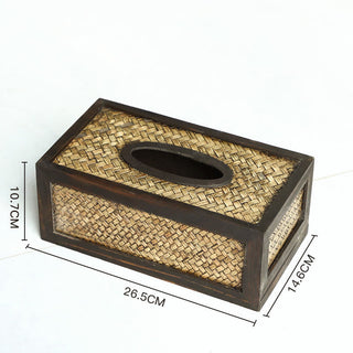 Buddha Gift Handmade Bamboo Woven Wood Tissue Box Wooden Tissue Holder Wipes Boxes Decoration