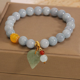 Buddha Gift Aquamarine Jade Leaf Healing Charm Bracelet