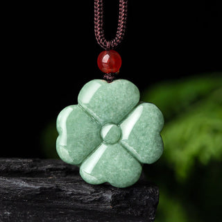 Buddha Gift Natural Lucky Four Leaf Clover Jade Prosperity Necklace Pendant