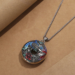 Buddha Gift Phoenix Peony Flower Luck Protection Necklace Pendant