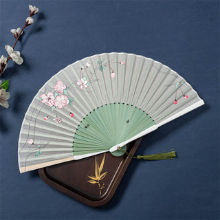 Buddha Gift Lotus Begonia Flower Jasmine Handheld Bamboo Folding Fan 21cm