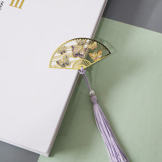Buddha Gift Traditional Butterfly Lotus Flower Crane Dragon Phoenix Fox Koi Fish New Beginning Metal Brass Hollow Fan Bookmarks