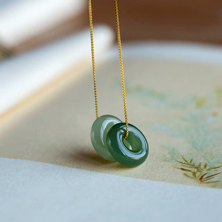 Buddha Gift Natural Round Jade Peace Buckle Luck Abundance Necklace Pendant