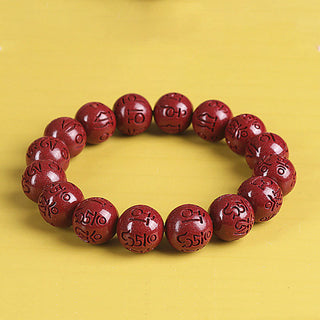 Buddha Gift Natural Double PiXiu Cinnabar Om Mani Padme Hum Wealth Luck Bead Bracelet